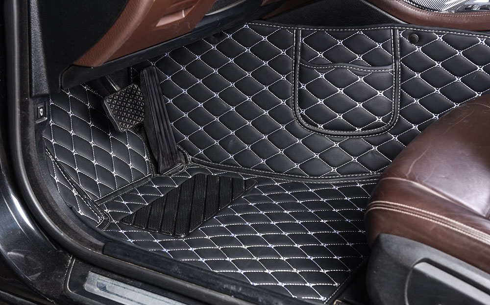 Black and White Stitching Luxury Leather Diamond Car Mats Clearance