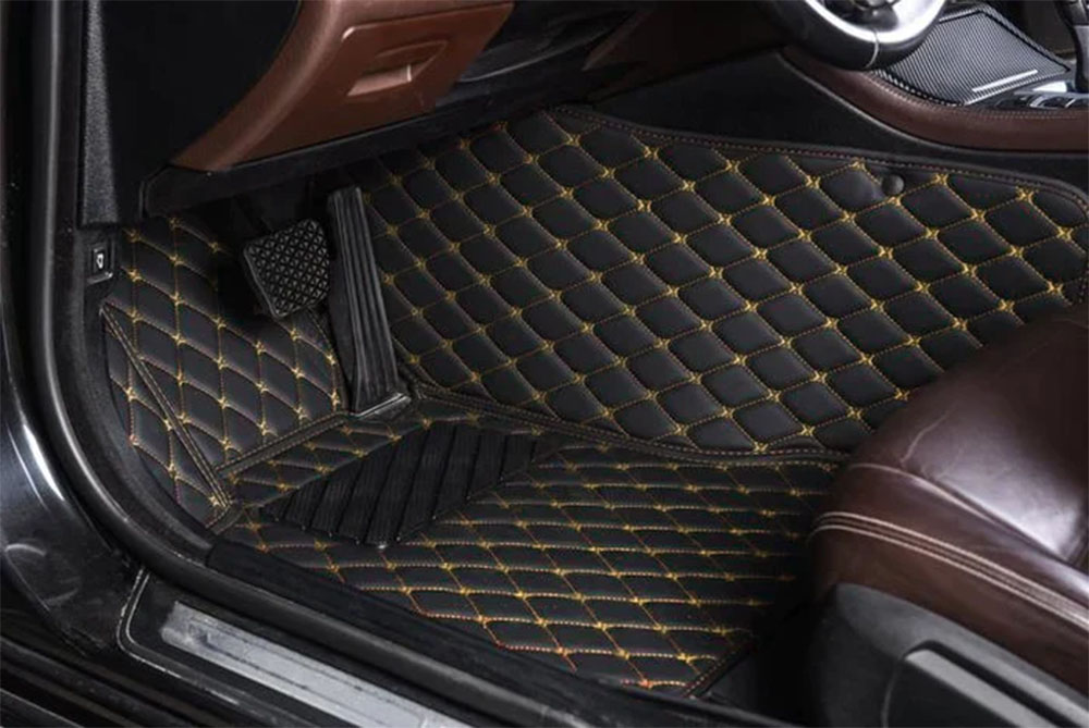Black and Yellow Stitching Luxury Leather Diamond Car Mats Clearance
