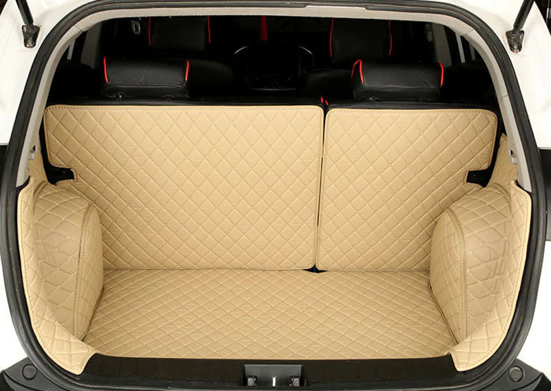 Beige Full Cover Luxury Leather Diamond Trunk Car Mats Clearance