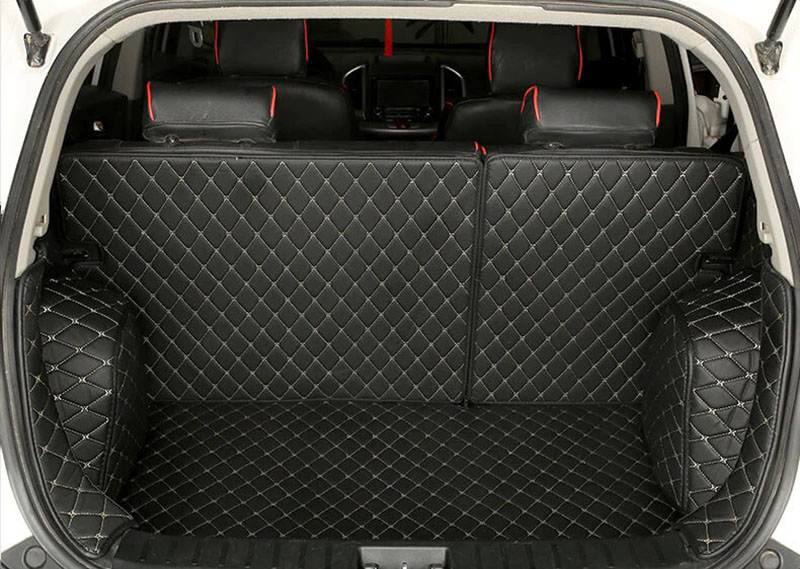 Black and Beige Stitching Full Cover Luxury Leather Diamond Trunk Car Mats Clearance