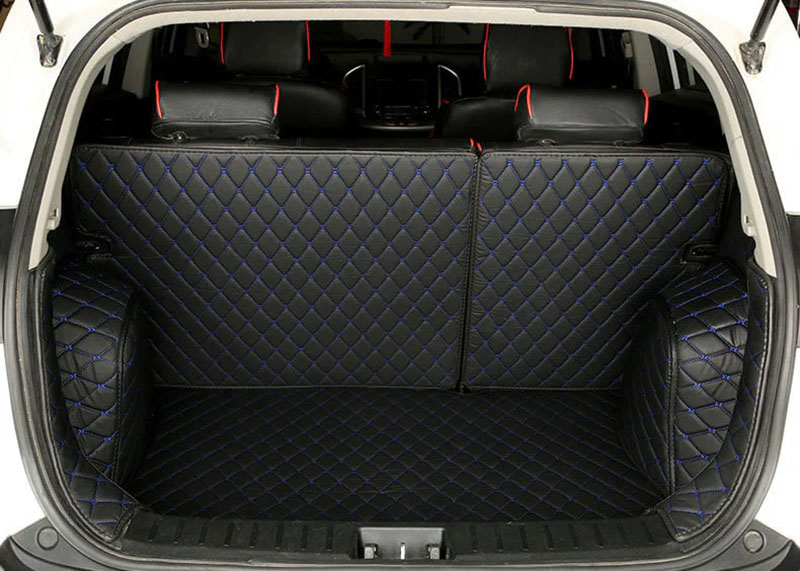 Black and Blue Stitching Full Cover Luxury Leather Diamond Trunk Car Mats Clearance