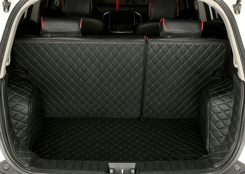 Black and Green Stitching Full Cover Luxury Leather Diamond Trunk Car Mats Clearance