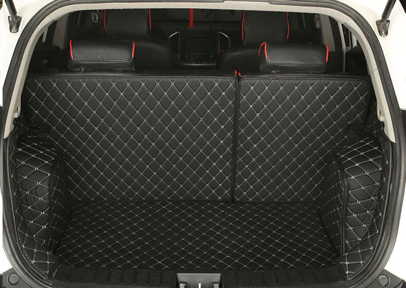 Black and White Stitching Full Cover Luxury Leather Diamond Trunk Car Mats Clearance