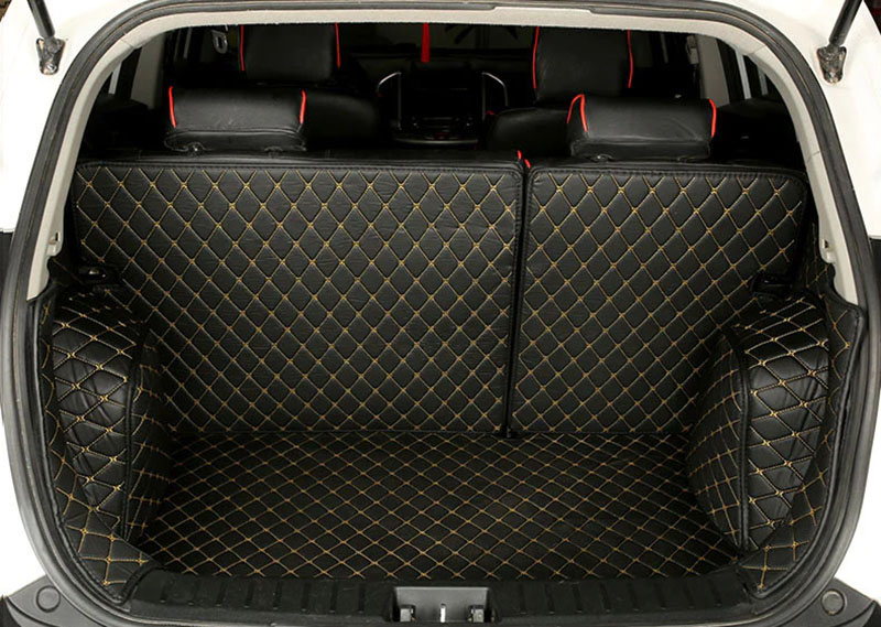 Black and Yellow Stitching Full Cover Luxury Leather Diamond Trunk Car Mats Clearance