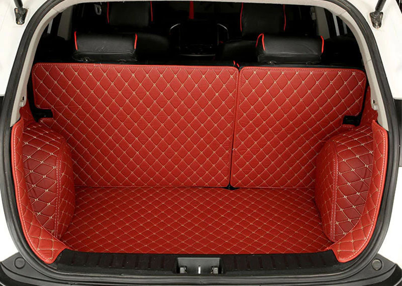 Wine Red Full Cover Luxury Leather Diamond Trunk Car Mats Clearance