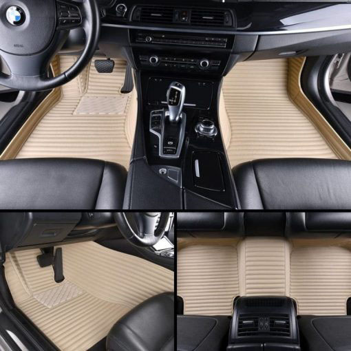 Beige Luxury Leather Stripe Car Mats Clearance