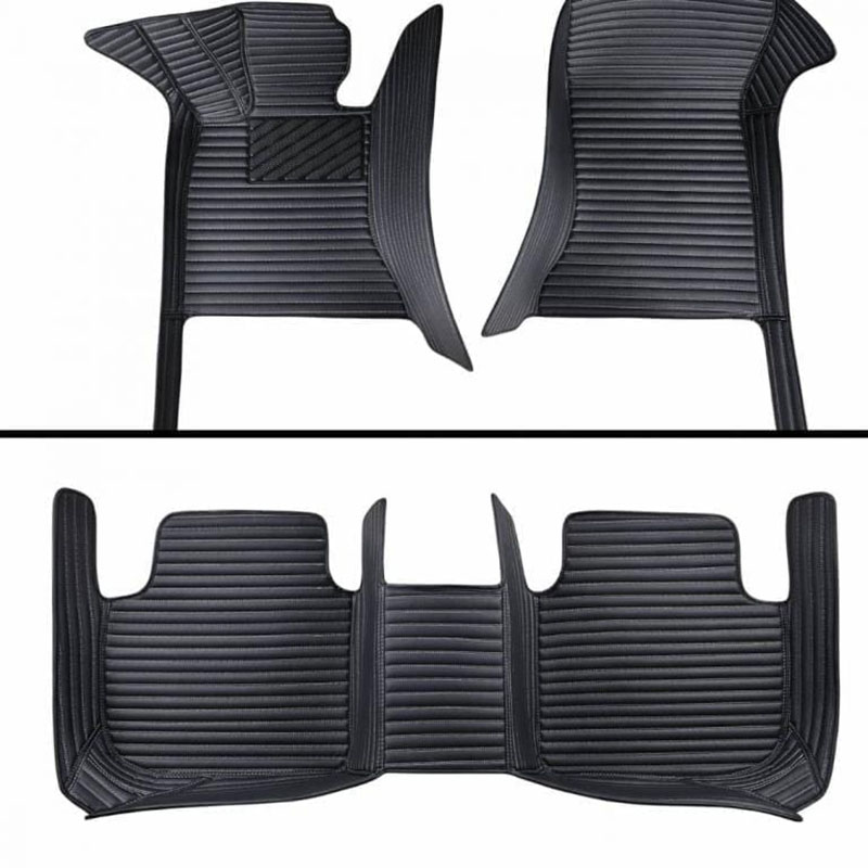 Black Luxury Leather Stripe Car Mats Clearance